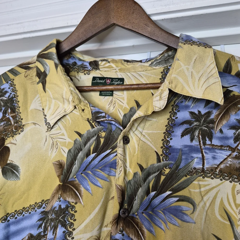 David Taylor Yellow Floral Hawaiian Shirt Size 3xlt